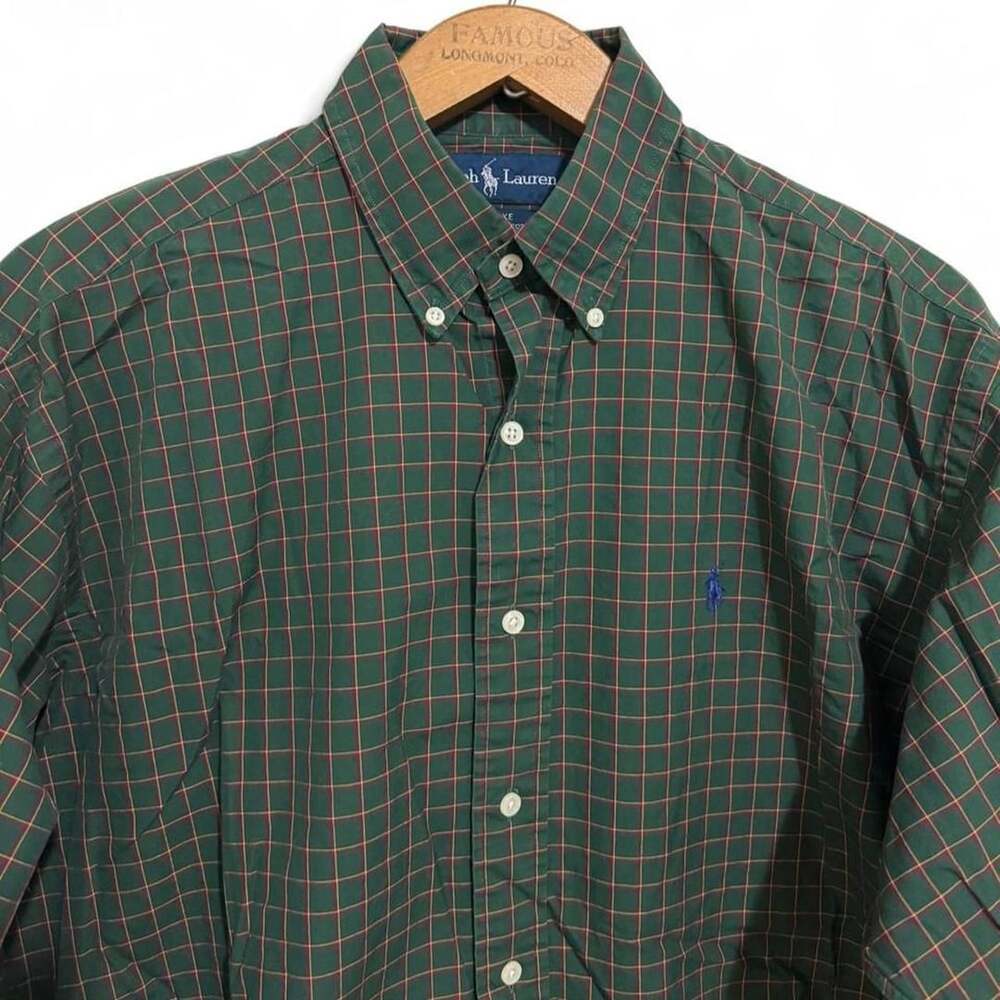 Ralph Lauren Blake Plaid Button-Down Shirt Size M Green Cotton